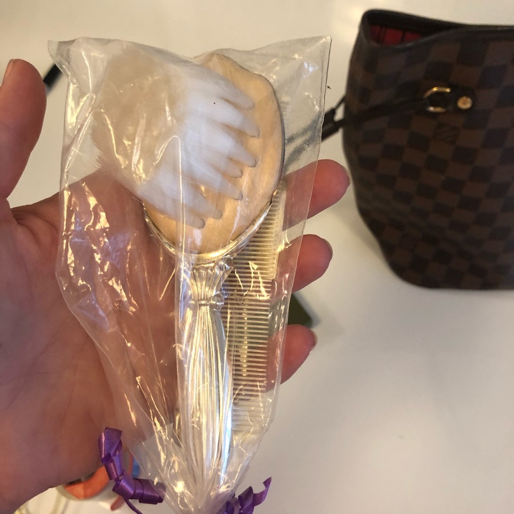 Silver baby brush and comb